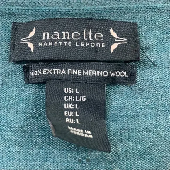 Nanette Nanette Lepore Extra Fine Merino Wool Green Sweater - Picture 2 of 3